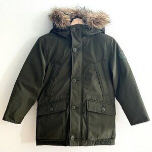 GAP Boys Down Parka Winter Jacket with Faux Fur Hood, Green, M